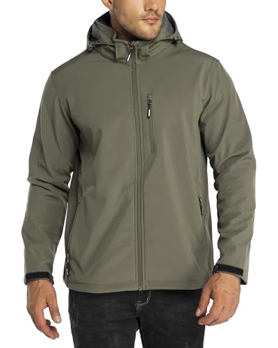 Outdoor Ventures Men's Softshell Jacket Waterproof Fleece Rain Shell Coat - color: Olive Green, size: Medium