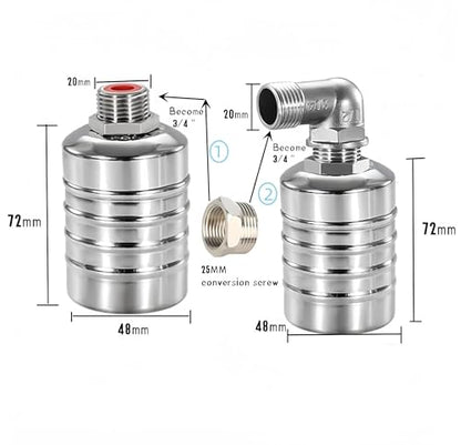 304 Stainless Steel Automatic Float Valve - Fully Automatic Water Level Control, 1/2'' to 3/4'' for Tanks, Pools, Livestock Troughs