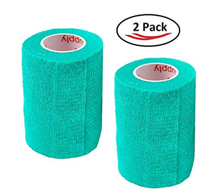 Vet Wrap Tape (Teal) (2 Pack) (3 Inch x 15 feet) Self Adhesive Adherent Adhering Cohesive Flex Self Stick Bandage Grip Roll Dog Cat Pet Horse - color: Teal, size: 2 Rolls