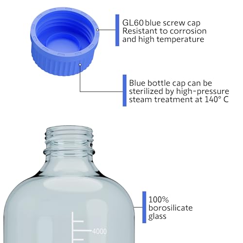 5000ML Storage Glass Bottles – 1pc Round Media Storage Bottle – Borosilicate Glass Bottles – Safe Probe Storage Glass Storage Bottles with GL60 Blue Screw Cap (5000ml - 1pc) - size: 169.1 Ounces