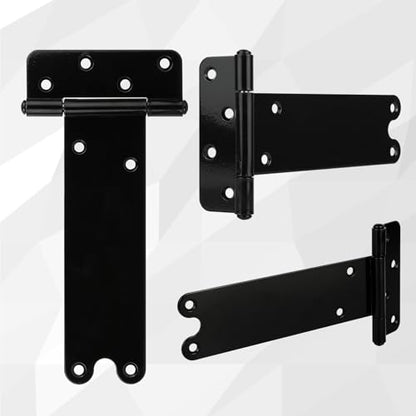 2 Pack 8” Heavy Duty Gate Hinges,300 Lbs Capacity Black Door Hinges | T Gate Hinges, Wrought Hardware for Wooden Fences, Barn Door, Screws Included (8 inches - 2 Pack) -Patent Pending - size: 8 inches - 2 Pack