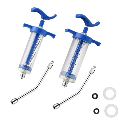 2Pcs Reusable Goats Syringe, 2 Drench Nozzle Adjustable Dosage Drench Gun Syringe for Bird, Cattle, Sheep, Goats, Horse, Pig, Dog Supplies, Pet Water Filler Tool (XM+M-30ML+50ML) - size: XM+M-30ML+50ML