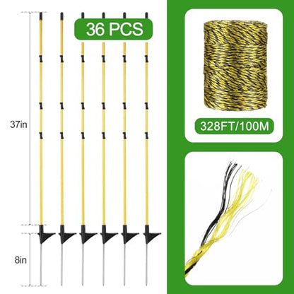 Sasylvia 36 Pcs 45 Inch Electric Fence Posts for Sheep, Lamb,Yellow Black
