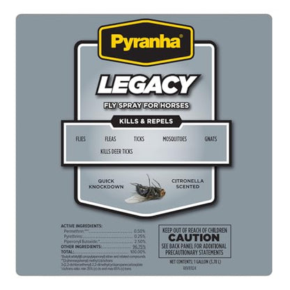 PYRANHA Legacy Fly Spray for Horses - Water-Based Long Lasting Fly Control Repels Horn, Deer, Horse, House, Stable, & Face Flies, Ticks, Mites, Mosquitoes, Gnats & Lice, 1 Gallon - size: 1 Gallon