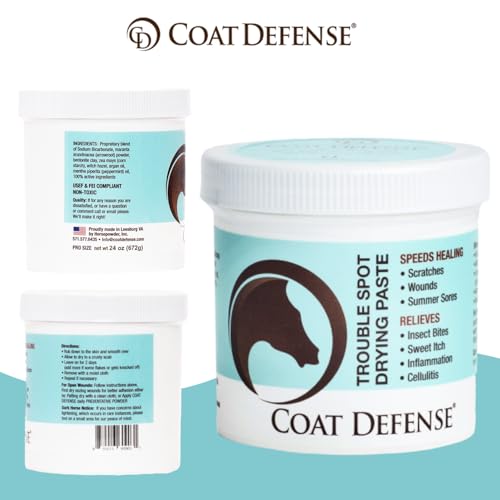 COAT DEFENSE Trouble Spot Drying Paste for Horses - Natural Equine Wound Care That Provides Safe & Effective Relief from Scratches, Sweet Itch, Summer Sores, Proud Flesh, Mud Fever, Girth Rot (10 Oz) - size: 10 Oz