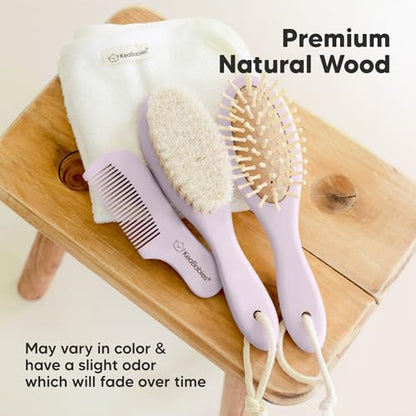 Wooden Baby Hair Brush for Toddler, Infant Cradle Cap (Thistle, Regular) - color: Thistle, size: Oval, Regular 7"