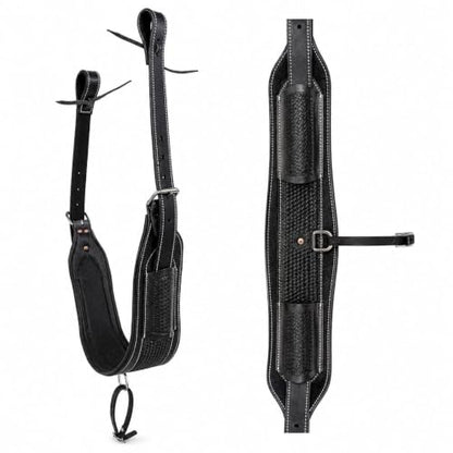 Horse Western Tooled Padded Leather Rear Flank Saddle Cinch Billets 9782 - color: Black