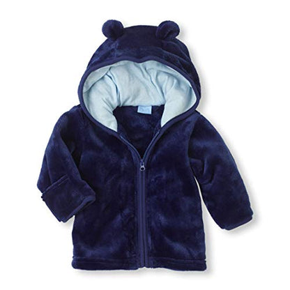 Noubeau Infant Baby Boys Girls Fleece Ears Hat with Lined Hooded Zipper Up Jacket Coat Tops Outwear Overcoat Warm Fall Winte - color: Blue, size: 12-18 Months