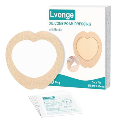 Sacrum Silicone Foam Dressing with Gentle Border, Sacrum Wound Bandages, Breathable Waterproof Sacral Dressing for Pressure Ulcers, Sacral Ulcers and Buttocks Bedsores (7" x 7", Pack of 5) - size: 7" x 7", 5 Pack