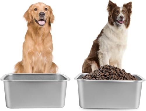 4 Gallon Large Dog Water Bowl, 2 Pack Stainless Steel Dog Bowls | 15.7 x 11.8 x 6 in Bowl Set, Food or Water Use, Indoor Outdoor Use, Wide Opening for Filling, Rounded Corners, Easy Rinse - color: 2PCS(Original Color), size: 4 Gallons