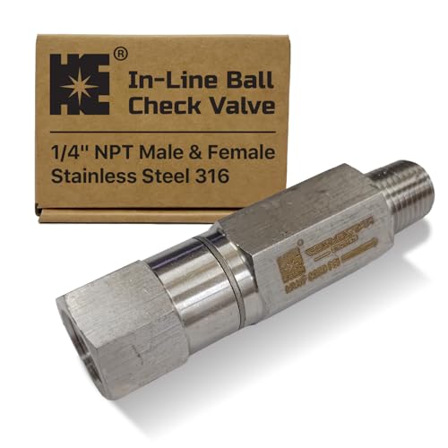 Cosmostar 1/4" NPT Stainless Steel 316 In-Line Ball Check Valve – 6000 PSI One Way Spring Check Valve for Water, Oil & Gas, Anti-Corrosion Backflow Preventer with Viton O-Ring, Male x Female(NRVN02)
