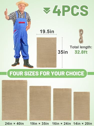 4Pcs 19.5"x35" Breathable Natural Burlap Bags with Rope for Potato Storage | Reusable, Thickened Jute Food Storage Sacks, Helps Potatoes/ Onions/ Root Vegetables Stay Fresh - size: 19.5" x 35"