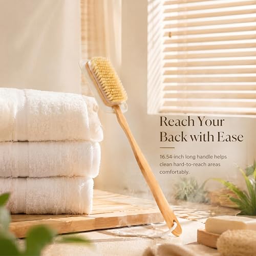 Back Scrubber for Shower, Long Handle Boar Bristle Body Brush | Exfoliating,Wet & Dry Use,Durable Wooden Handle,Self-Care Gift,Shower Essential,Ergonomic Grip,Full Back Coverage