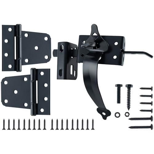 WellMade Heavy Duty Self-Locking Gate Latch Kit for Wooden/Vinyl Fence - 3.5" Spring Gate Hinge, 9" Handle & Thumb Latch, Automatic Locking,Outdoor Gate Hardware