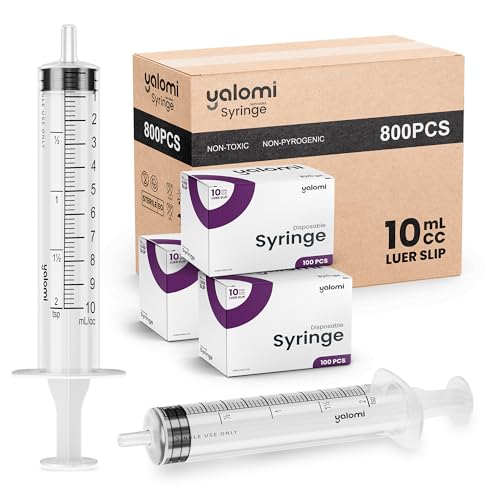 Bulk Case – 10mL Luer Slip Syringe (No Needle) | 800 Pcs (8x100) | Yalomi - size: 100 Count (Pack of 8)