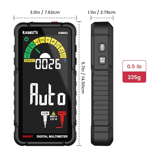KAIWEETS Smart Multimeter Rechargeable Electrical Tester with Auto Ranging Digital Voltmeter Measures Voltage Current Resistance Continuity Capacitance Temperature Frequency NCV 6000 Counts TRMS - size: KM602 Full-Screen Smart Multimeter