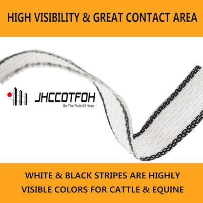 1 INCH Electric Fence Polytape, 8 Strands of Electrical Conductors Poly Electric Fence Tape, 656 Feet Roll, 1 Inch Wide White and Black Poly Tape Electric Fence