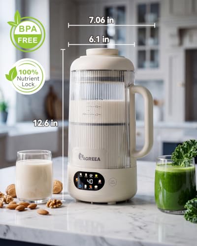 IAGREEA 35oz Glass Nut Milk Maker Machine, 10 in 1 Noise Reducing Soy Maker - color: beige