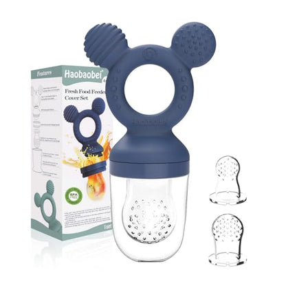Baby Fruit Feeder, Frozen Teething Toys, Infants Teether Pacifier with 3 Extra Teats, Toddler Eating Essentials, BPA Free Feeding Supplies (Steel Blue) - color: Blue