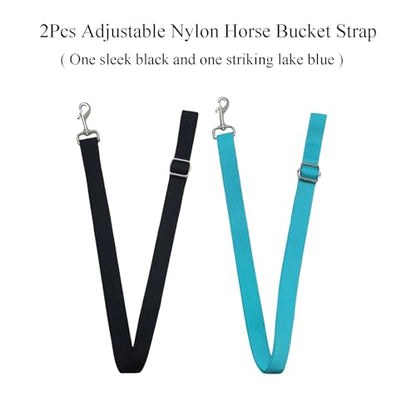 2Pcs Adjustable Nylon Horse Bucket Strap, 28-50 Inch Water Bucket Strap for Horse Bucket Hanging Strap Bucket Hanger Horse Barn Supplies for Hanging Water Bucket Hay Net, Black and Blue