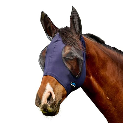 WeatherBeeta ComFiTec Deluxe Stretch Fly Mask with Ears, Navy/Black, Medium - color: Navy/Black, size: M