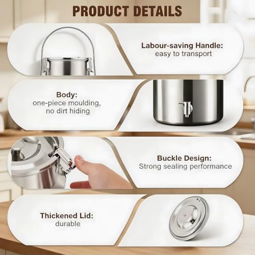 304 Stainless Steel Milk Can with Spigot 6L/1.6 Gal Milk Can Drink Dispenser with Sealed Lid & Handle, for Iced Tea, Water, Milk, Wine, Juice, Home Kitchen, Cafes, Restaurants - size: 6L