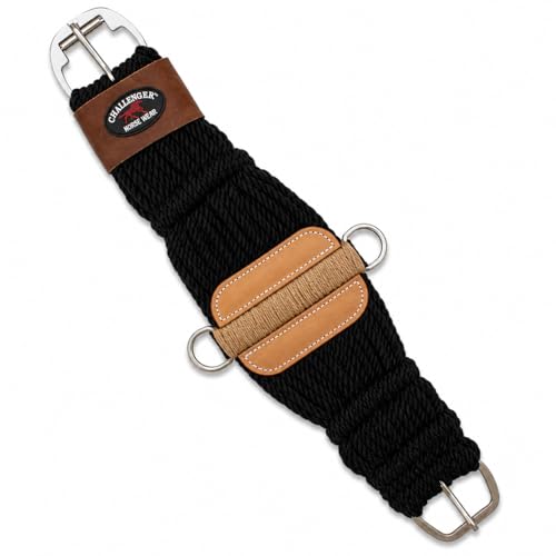 CHALLENGER Western 27-Strand Double Weave Black Mohair Roper Cinch 97RT08 - color: Black Tan, size: 24"