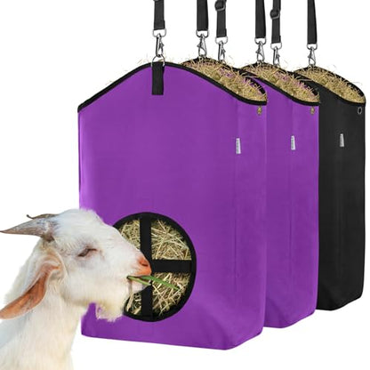3 Pack Slow Feed Hay Bag, with Metal Fastener - color: 2Purple + 1Black
