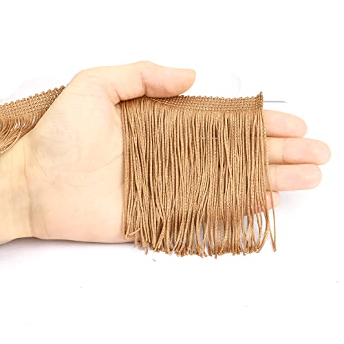 Chainette Fringe Trim 5 Yard x 4 Inches Fabric Tassel Trims - color: Coffee, size: 4"-5Yards/R
