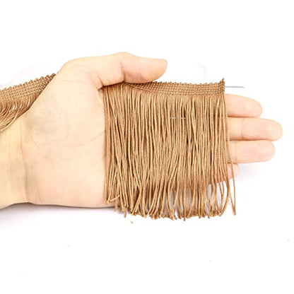Chainette Fringe Trim 5 Yard x 4 Inches Fabric Tassel Trims - color: Coffee, size: 4"-5Yards/R