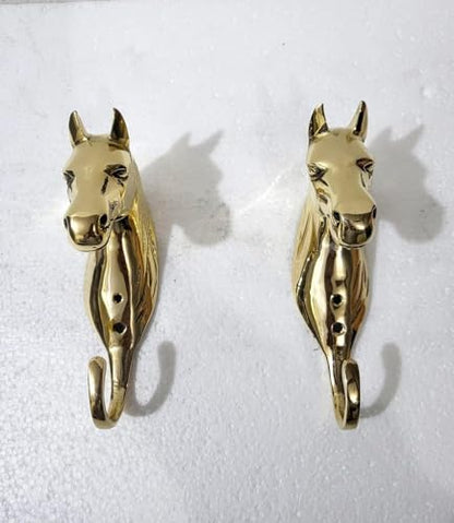 Brass Horse Head Wall Hooks – Set of 2 Sculptural Coat Hooks for Home, Office & Restaurant Decor