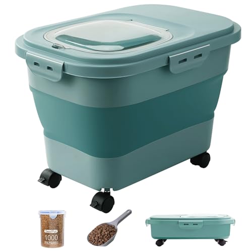 20-23 Lbs Dog Food Storage Container Airtight,Collapsible Pet Food Storage - color: Green