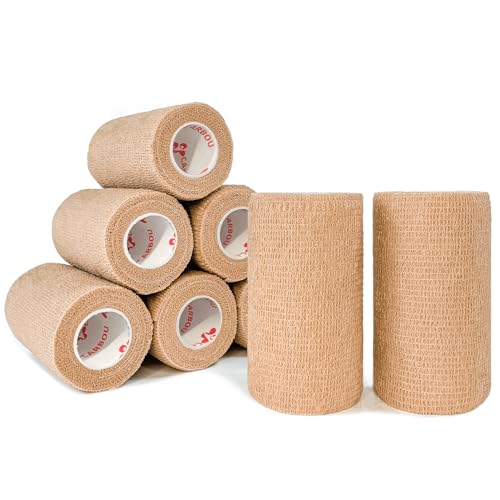 CARBOU Self Adhesive Cohesive Bandage Wrap 8 Pack 4x5yd Cohesive Tape Beige - color: Beige, size: 8 Count (Pack of 1)