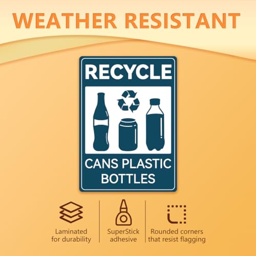 WADORN 10Pcs Recycle Cans Plastic Bottles Stickers, Waterproof Recycle Stickers Fade-Resistant Recycling Labels Recycle Sign Self-Adhesive Vinyl Decals for Business School Public Area 7.08x5.12 Inch - style: Recycle Cans and Bottles