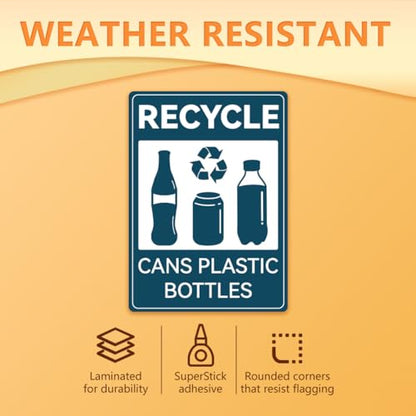 WADORN 10Pcs Recycle Cans Plastic Bottles Stickers, Waterproof Recycle Stickers Fade-Resistant Recycling Labels Recycle Sign Self-Adhesive Vinyl Decals for Business School Public Area 7.08x5.12 Inch - style: Recycle Cans and Bottles