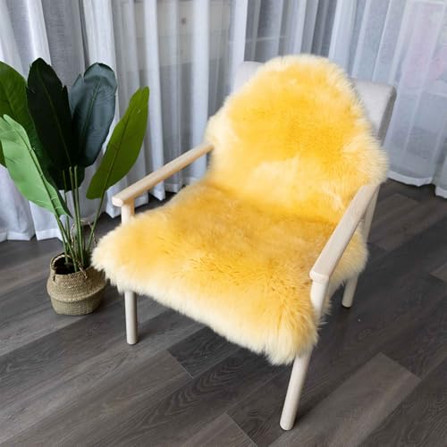 Luxury Beauty Genuine Sheepskin Rug Natural Wool Fluffy Rug|2*3 FT | Yellow Sheepskin Area Rug Warm In Winter,Cool In Summer For Living Room Bedroom Study Meeting Room Premium Fur Rug - color: Yellow, size: 2' x 3' (sheepskin)