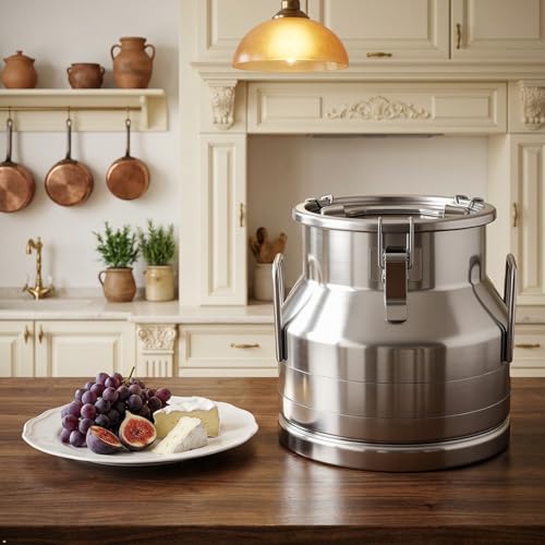 3.17 Gallon Stainless Steel Milk Can 12L Milk Jug | Food-grade Stainless Steel Container, Milk Bucket, Water Jug, Silicone Sealed Lid, Heavy Duty - size: 12 L/3.17 Gallon