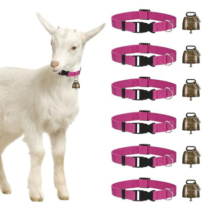 M METERXITY 6-Pack Goat Collars with Bells, 13.8"-20.5" Polyester Adjustable Pet Collar with Anti-Lost Grazing Copper Bell for Small Farm Animal/Sheep/Cow/Goat [Rose Red] - color: Rose Red