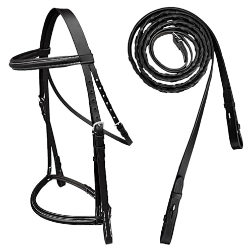Majestic Ally Padded Raised English Bridle, Premium Leather, Matching Laced Reins - color: Black, size: Full