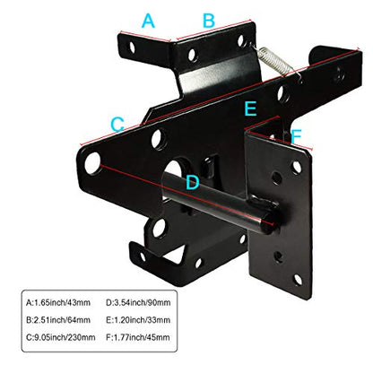 Self-Locking Gate Latch Heavy-Duty for Wood Gate, Steel Black, 1pcs - color: Black