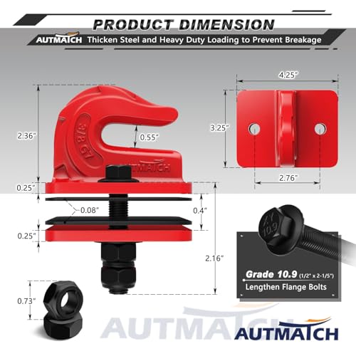AUTMATCH Tractor Bucket Grab Hook 3/8" (2-Pack) Grade 70 Drop Forged Steel - color: Red