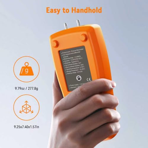 Digital Manometer Gas Pressure Tester, Professional Air Pressure Meter, Differential Pressure Gauge for HVAC, Gas Valve (GM520)