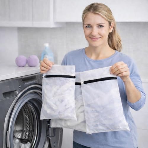Mesh Laundry Bags for Delicates with 2 Wool Dryer Balls, Reusable Garment Wash Bags for Washing Machine, Fabric Protection Laundry Care Set for Lingerie & Clothes