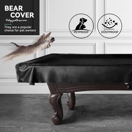 Heavy Duty Leatherette Billiard Pool Table Cover, Waterproof & Tearproof Cover for Pool Table 7/8/9FT (Black/Faux Lambskin, 9FT-(112"LX 62"WX 8“H))