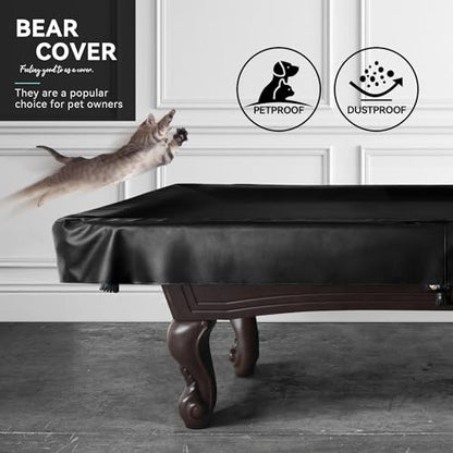 Heavy Duty Leatherette Billiard Pool Table Cover, Waterproof & Tearproof Cover for Pool Table 7/8/9FT (Black/Faux Lambskin, 9FT-(112"LX 62"WX 8“H))