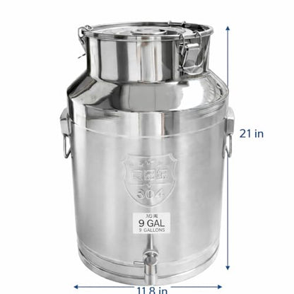 9.3 Gallon 304 Stainless Steel Milk Can with Lid, Heavy Duty Sealed Milk Bucket, Large Metal Storage Container for Milk, Wine, Oil, Water - size: 9.3 Gallon