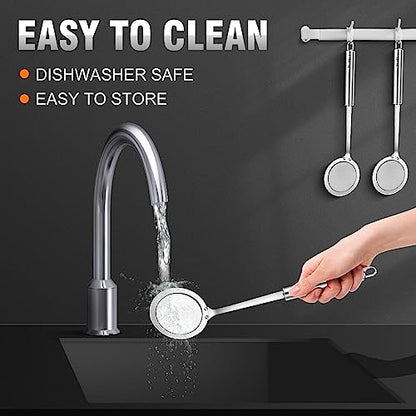 Walfos Skimmer Spoon, Stainless Steel Fine Mesh Strainer,Foam Strainer Oil Filter,Ultra Fine Mesh Strainer Perfect For Separation Of The Floating Foam,Fat,Set fo 2 - style: 2pcs (3") Skimmers