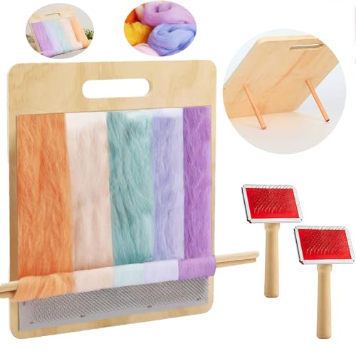 JZCHBL 6PCS Wool Blending Board Carding Brush Set, Yarn Making Kit, 4 Wood Craft Sticks Two Brushes for Combing