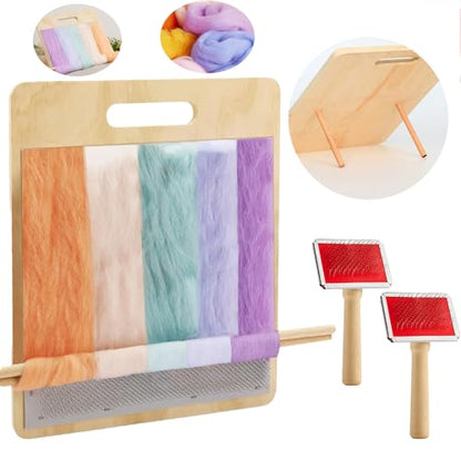 JZCHBL 6PCS Wool Blending Board Carding Brush Set, Yarn Making Kit, 4 Wood Craft Sticks Two Brushes for Combing