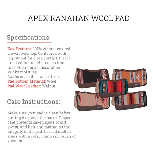 Reinsman APEX Ranahan Wool Soft Breathable Shock-Absorbing Fleece-Lined Moisture-Wicking Contoured Back Protection Wither Relief Horse Riding Saddle Pad - color: Gray Serape
